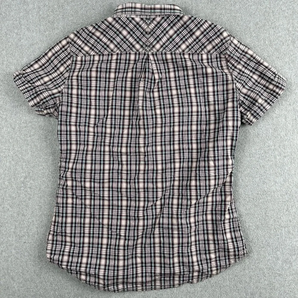 Woolrich‎ Womens Plaid Short Sleeve Button Up Shirt Size Small Purple Pink Blue - Picture 2 of 6